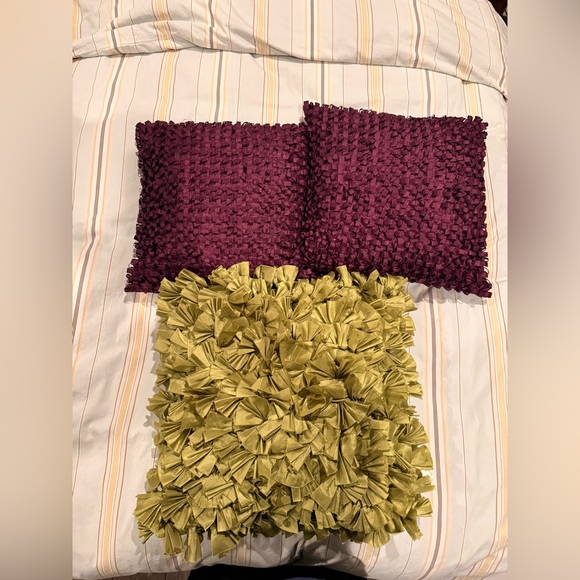 Other - Boho Throw Pillow Bundle - Green Fringe & Textured Purple (Set of 3)